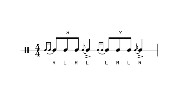 Single Ratamaflam drum rudiment notation